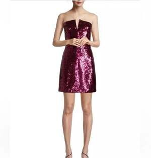 Ramy Brook Skyla Sequin Strapless Mini Dress Plum Burgundy Size 2 NWT